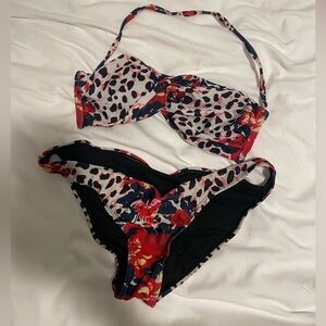 Floral Bandeau Style Print Bikini Set Size S